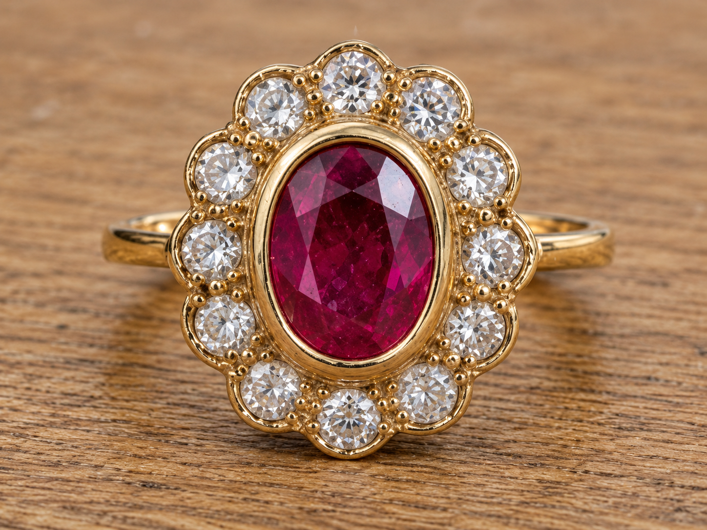 Ruby and diamond cluster ring
