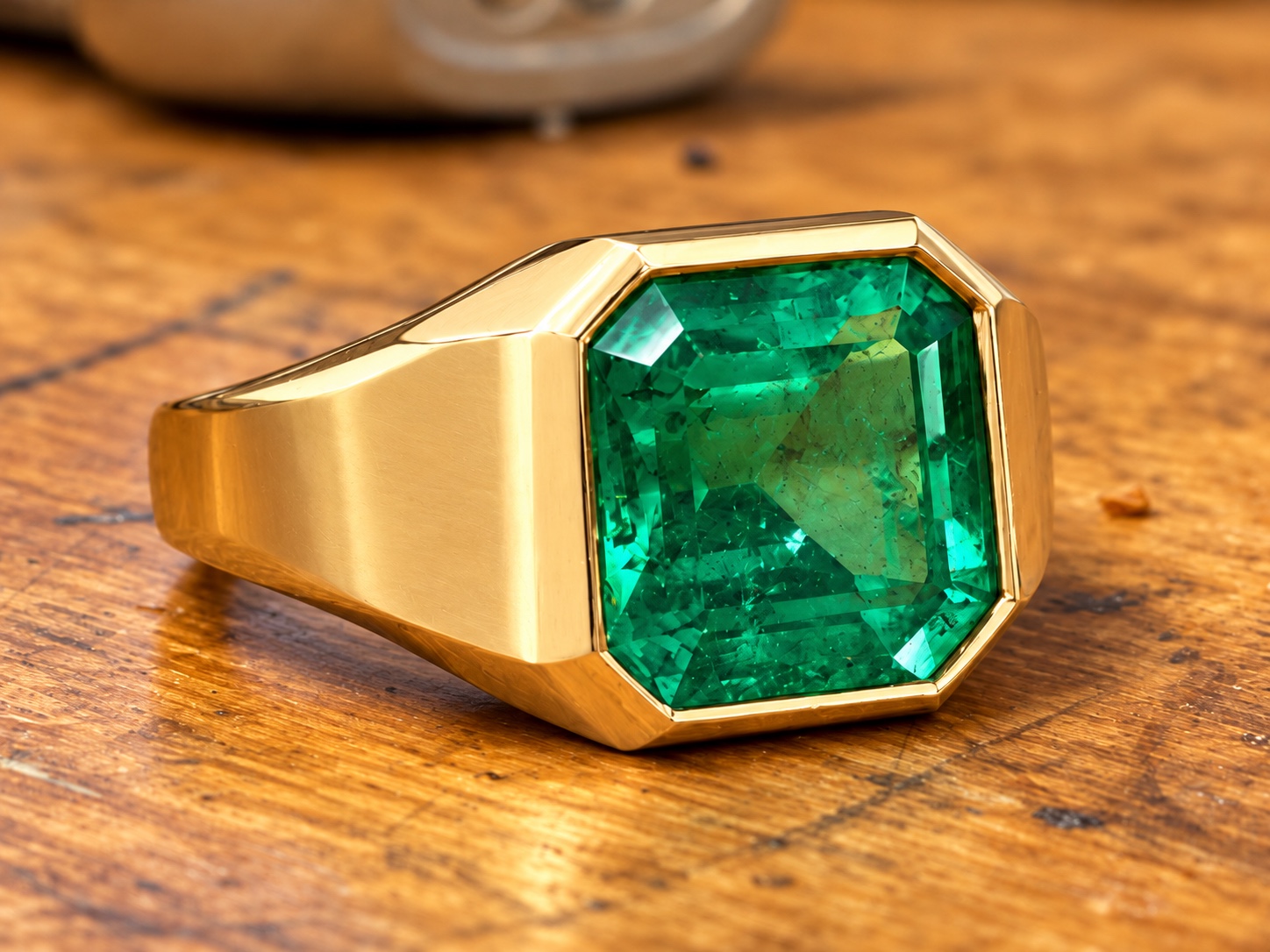 Rub over set emerald signet ring